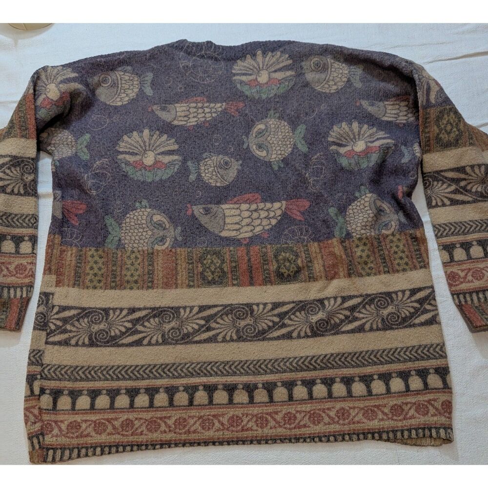 Vintage Fish Sweater Mens Large Coastal Novelty Grandpa Pullover